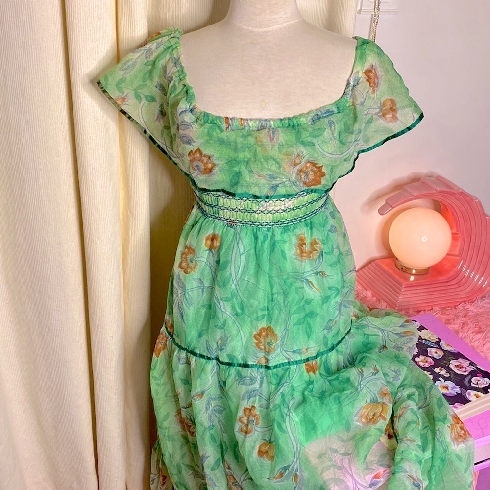 🌹 Miss Renfrew by Holt Renfrew 🌹 Vintage Off Shoulder Floral Chiffon Gown - Picture 3 of 16